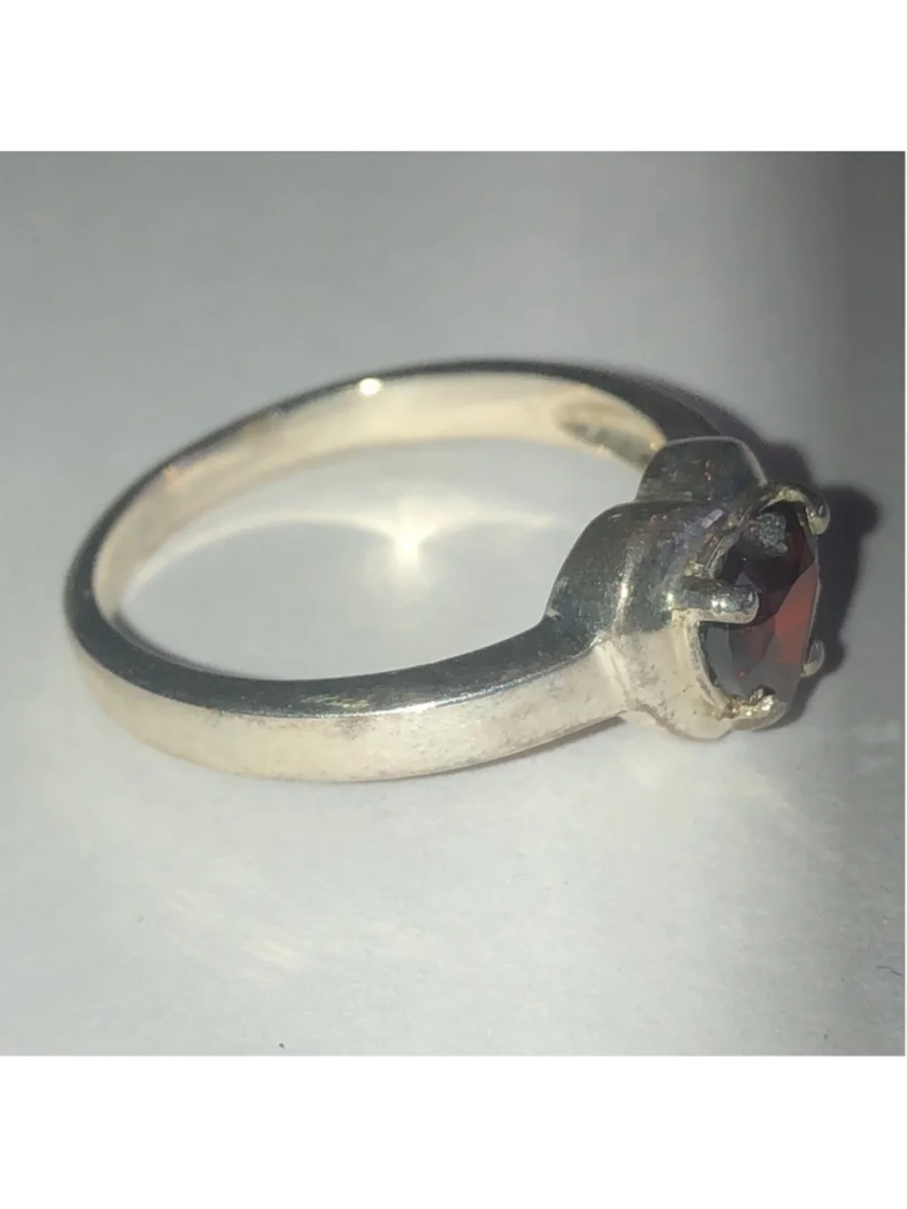 Size 7.25 Heart Shaped Sterling Silver Ring with Red Gemstone